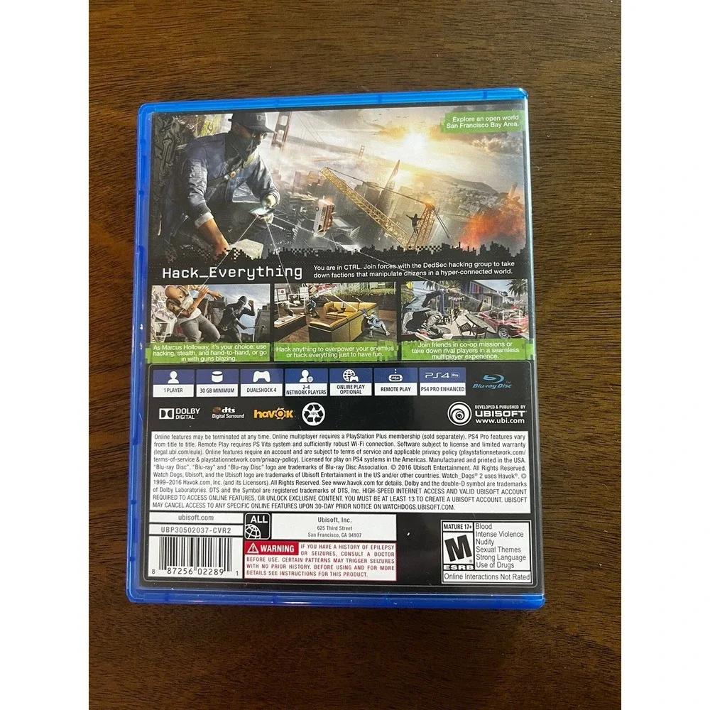 Watch Dogs 2 Sony PlayStation 4 PS4 2016 Video Game